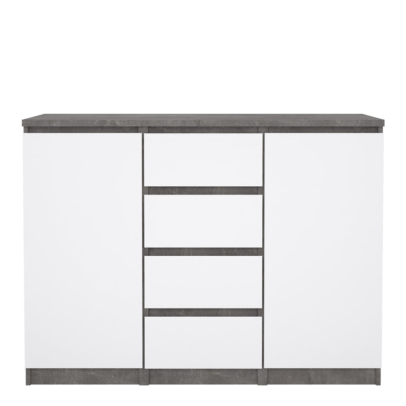 Naia Sideboard 4 Drawers 2 Doors in Concrete and White High Gloss — side angle