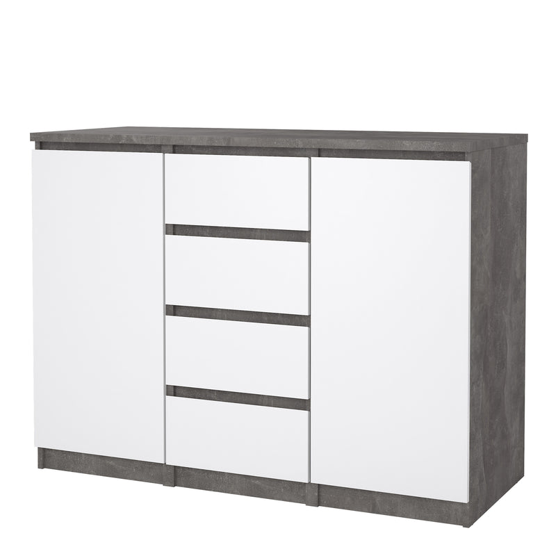 Naia Sideboard 4 Drawers 2 Doors in Concrete and White High Gloss — detail view