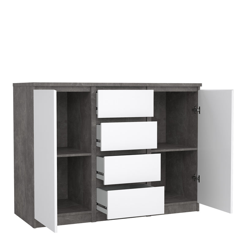 Naia Sideboard 4 Drawers 2 Doors in Concrete and White High Gloss — alternative angle