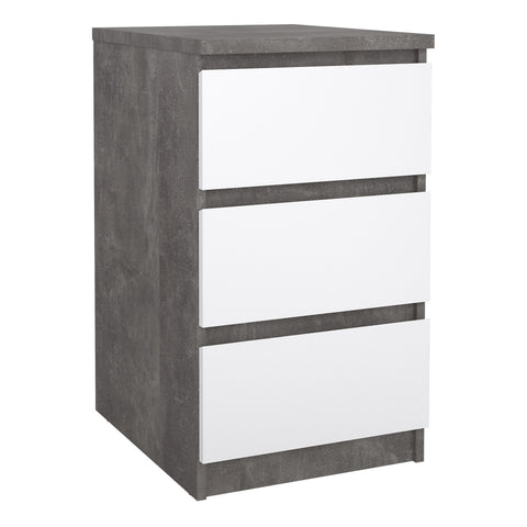 Naia Bedside 3 Drawers in Concrete and White High Gloss — front view