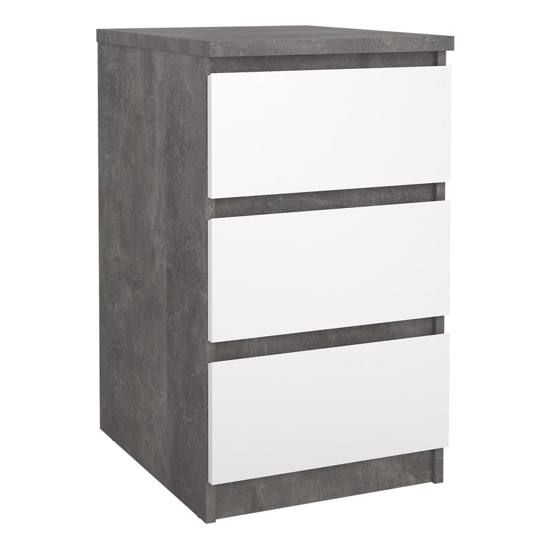 Naia Bedside 3 Drawers in Concrete and White High Gloss — front view
