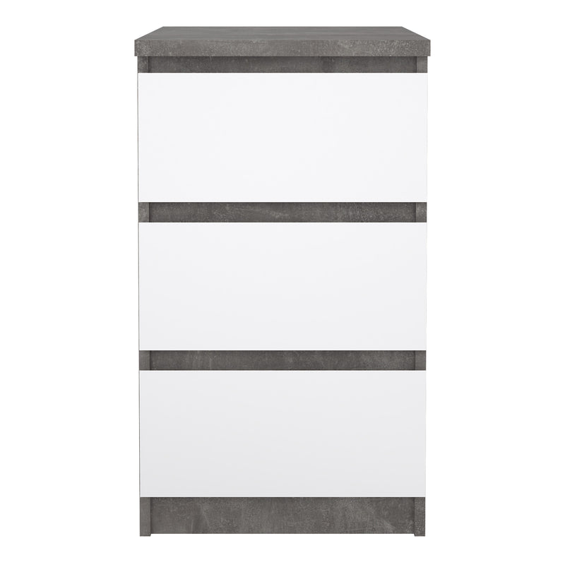 Naia Bedside 3 Drawers in Concrete and White High Gloss — side angle