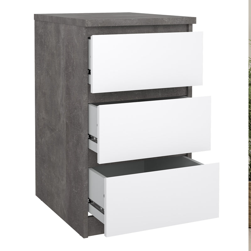 Naia Bedside 3 Drawers in Concrete and White High Gloss — alternative angle