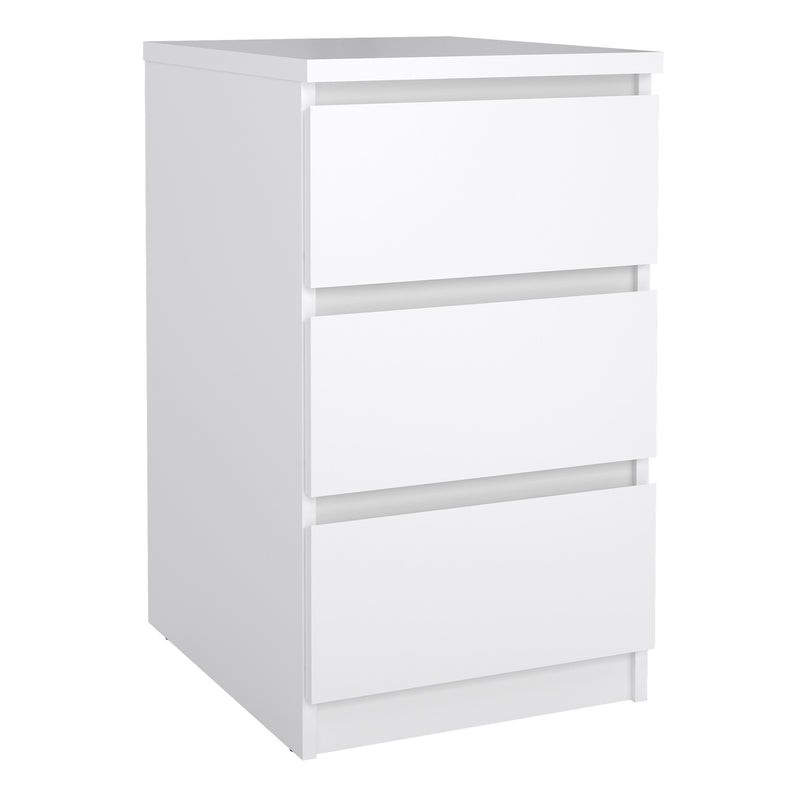 Naia Bedside 3 Drawers in White High Gloss — front view