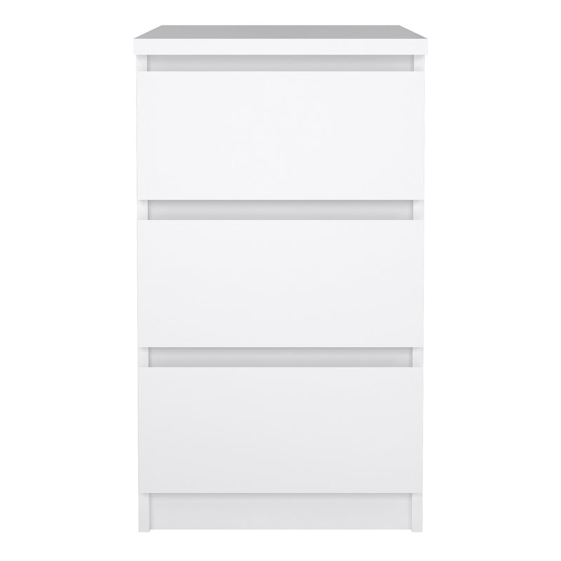 Naia Bedside 3 Drawers in White High Gloss — side angle