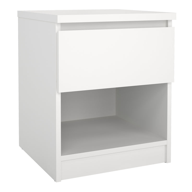 Naia Bedside 1 Drawer 1 Shelf in White — front view