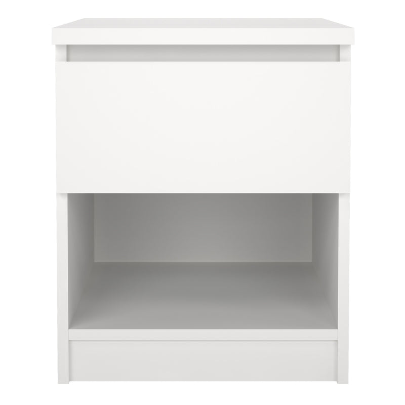Naia Bedside 1 Drawer 1 Shelf in White — side angle