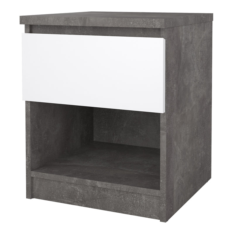 Naia Bedside 1 Drawer 1 Shelf in Concrete and White High Gloss — detail view