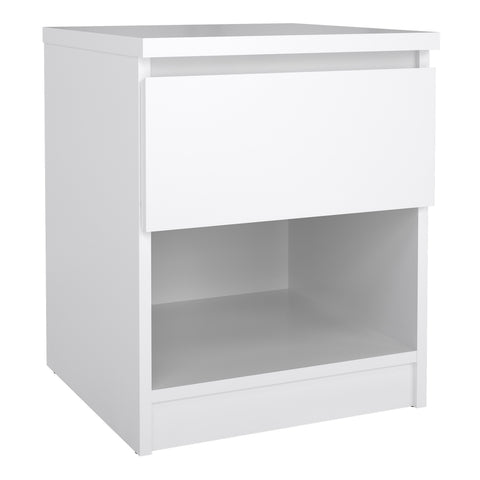Naia Bedside 1 Drawer 1 Shelf in White High Gloss — front view
