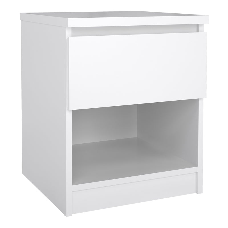 Naia Bedside 1 Drawer 1 Shelf in White High Gloss — front view