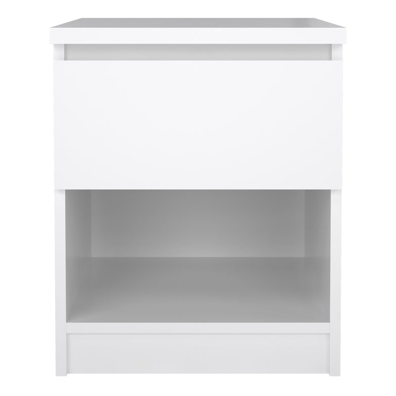 Naia Bedside 1 Drawer 1 Shelf in White High Gloss — side angle
