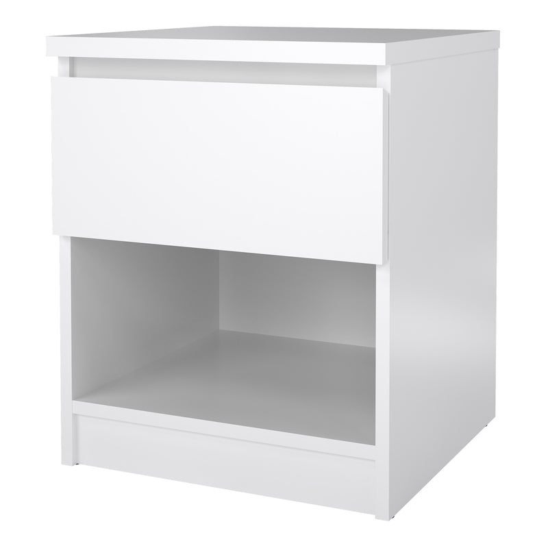 Naia Bedside 1 Drawer 1 Shelf in White High Gloss — detail view