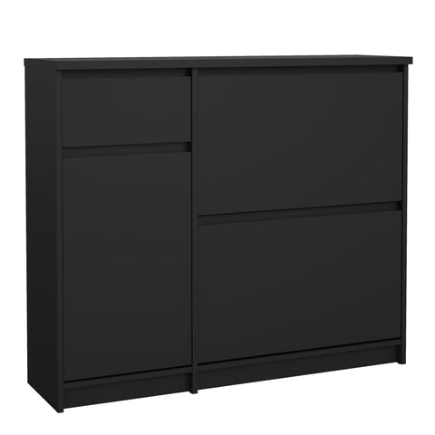 Naia Shoe Cabinet with 2 Flip Down Doors 1 Door and 1 Drawer in Black Matt — front view