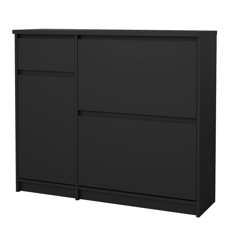 Naia Shoe Cabinet with 2 Flip Down Doors 1 Door and 1 Drawer in Black Matt — detail view
