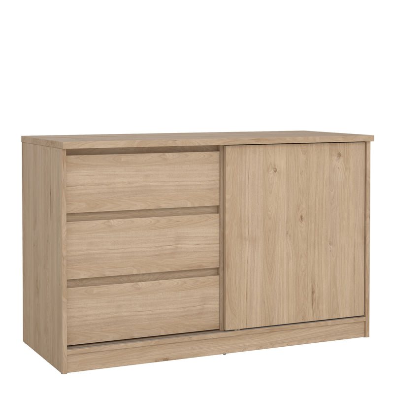 Naia Storage Unit with 1 Sliding Door and 3 Drawers in Jackson Hickory Oak — front view