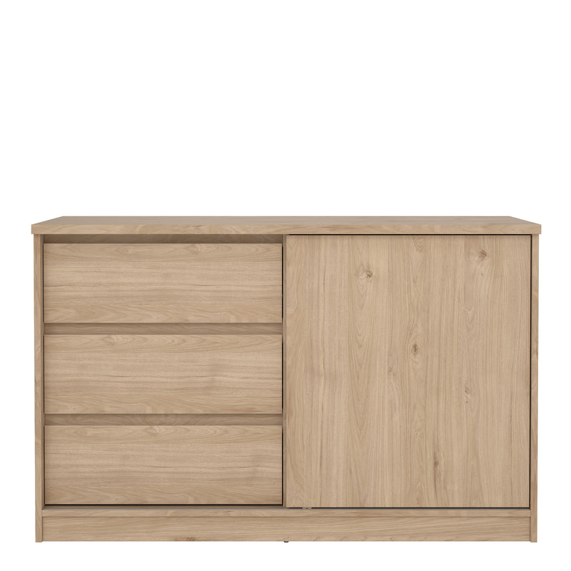 Naia Storage Unit with 1 Sliding Door and 3 Drawers in Jackson Hickory Oak — side angle