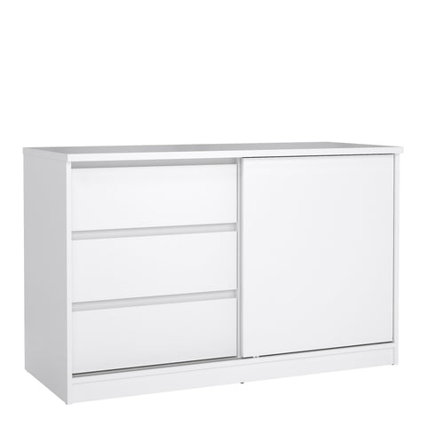 Naia Storage Unit with 1 Sliding Door and 3 Drawers in White High Gloss — front view