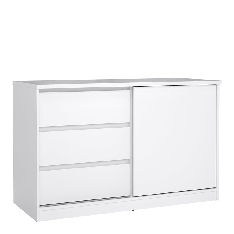 Naia Storage Unit with 1 Sliding Door and 3 Drawers in White High Gloss — front view