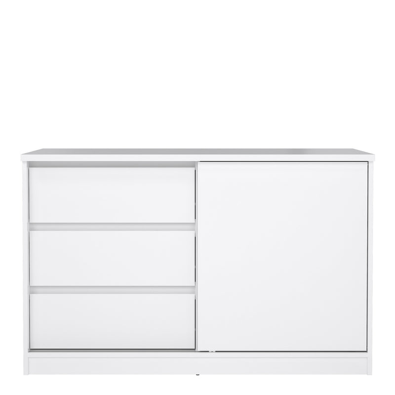 Naia Storage Unit with 1 Sliding Door and 3 Drawers in White High Gloss — side angle