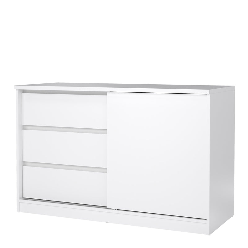Naia Storage Unit with 1 Sliding Door and 3 Drawers in White High Gloss — detail view