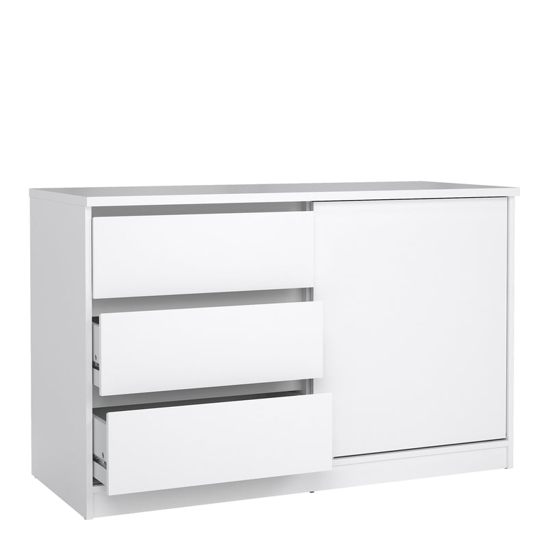 Naia Storage Unit with 1 Sliding Door and 3 Drawers in White High Gloss — alternative angle