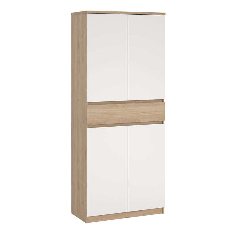 Naia Shoe Cabinet with 4 Doors 1 Drawer in Jackson Hickory Oak and White — front view
