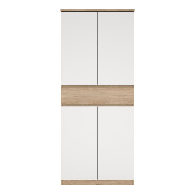 Naia Shoe Cabinet with 4 Doors 1 Drawer in Jackson Hickory Oak and White — side angle