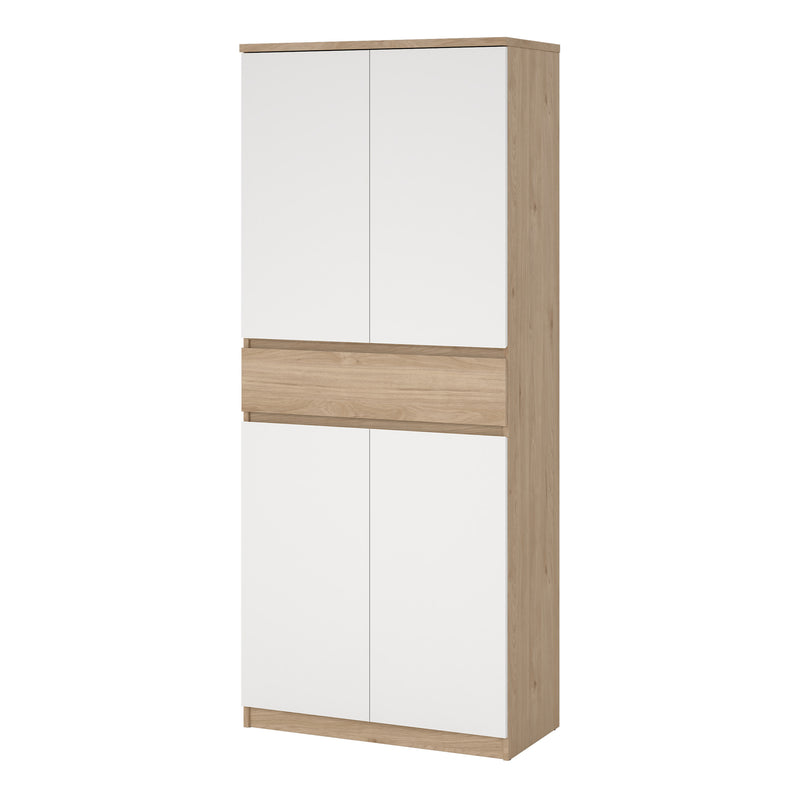 Naia Shoe Cabinet with 4 Doors 1 Drawer in Jackson Hickory Oak and White — detail view