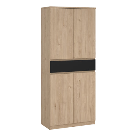 Naia Shoe Cabinet with 4 Doors 1 Drawer in Jackson Hickory Oak and Black — front view