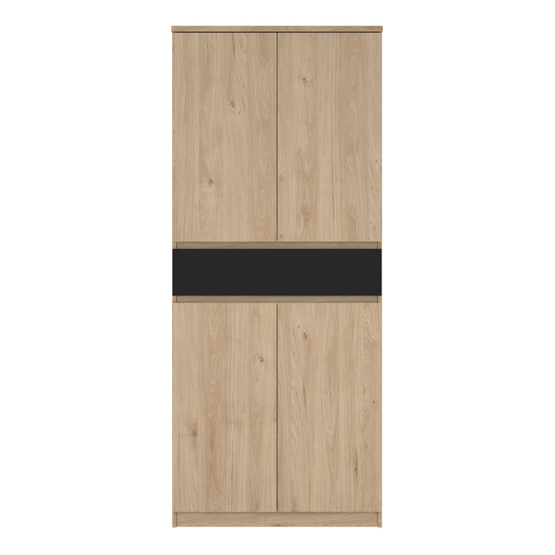 Naia Shoe Cabinet with 4 Doors 1 Drawer in Jackson Hickory Oak and Black — side angle