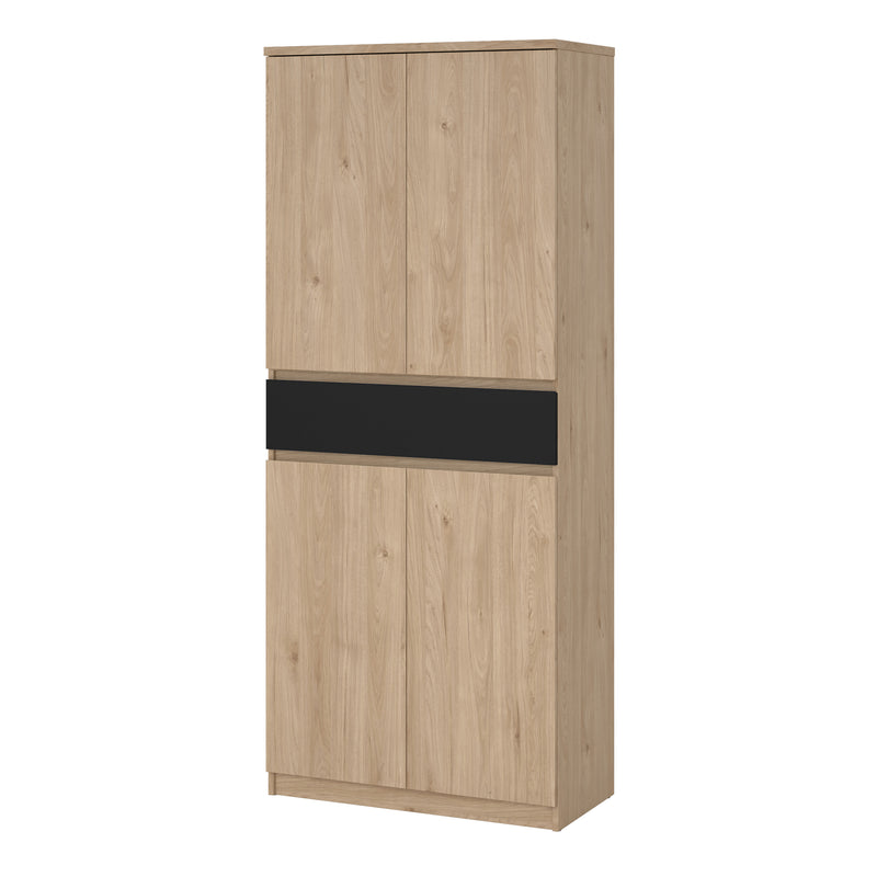 Naia Shoe Cabinet with 4 Doors 1 Drawer in Jackson Hickory Oak and Black — detail view
