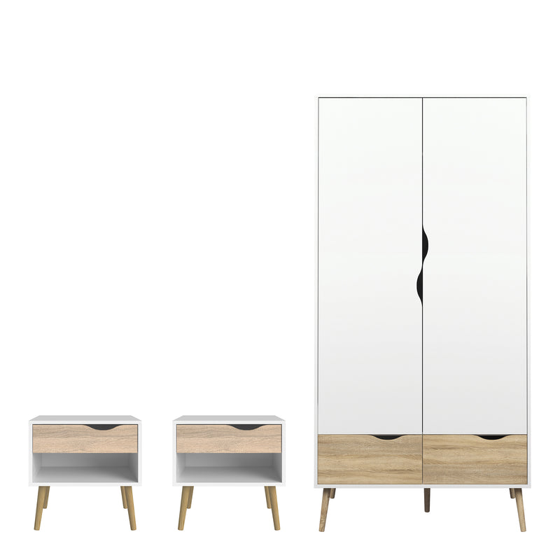 Oslo 3 Piece Bedroom Set White & Oak — front view
