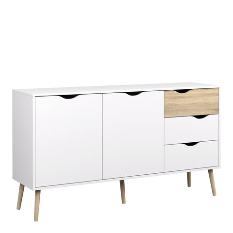 Oslo Sideboard Large 3 Drawers 2 Doors in White and Oak — front view
