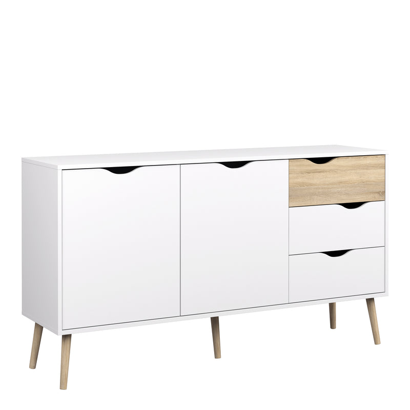 Oslo Sideboard Large 3 Drawers 2 Doors in White and Oak — front view