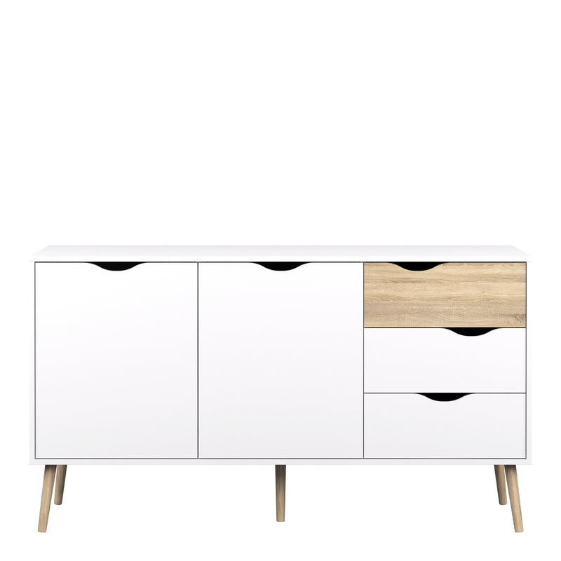 Oslo Sideboard Large 3 Drawers 2 Doors in White and Oak — side angle