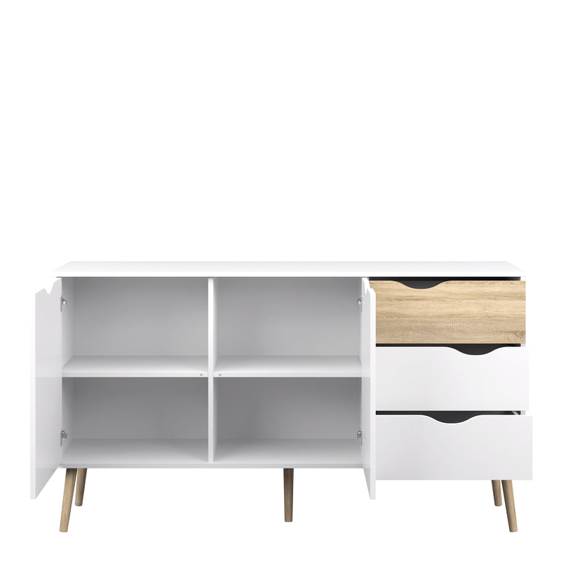 Oslo Sideboard Large 3 Drawers 2 Doors in White and Oak — detail view