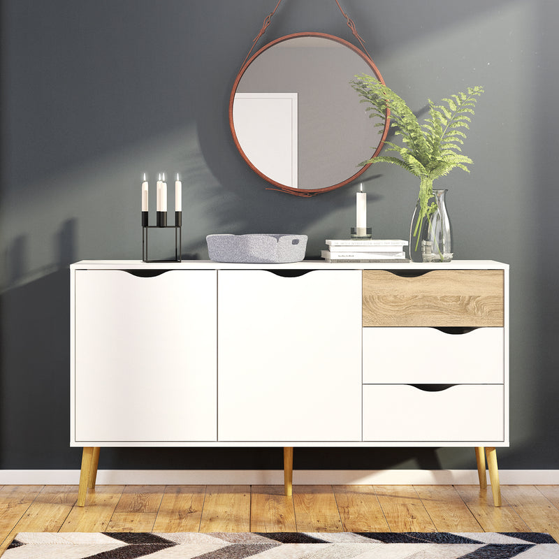Oslo Sideboard Large 3 Drawers 2 Doors in White and Oak — alternative angle