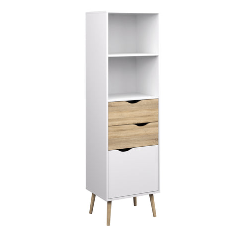 Oslo Bookcase 2 Drawers 1 Door in White and Oak — front view
