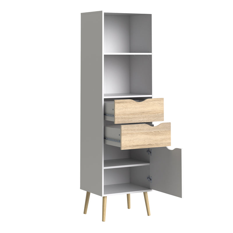Oslo Bookcase 2 Drawers 1 Door in White and Oak — detail view