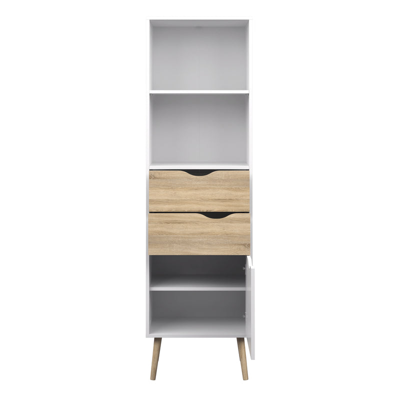 Oslo Bookcase 2 Drawers 1 Door in White and Oak — alternative angle