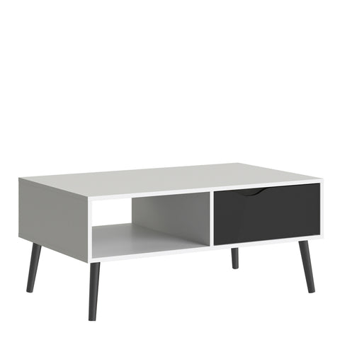 Oslo Coffee Table 1 Drawer 1 Shelf in White and Black Matt — front view