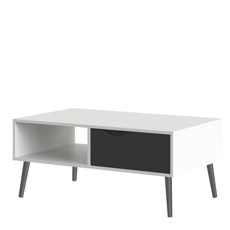 Oslo Coffee Table 1 Drawer 1 Shelf in White and Black Matt — detail view