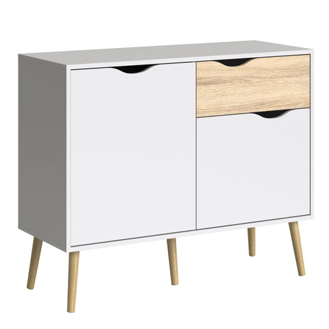 Oslo Sideboard Small 1 Drawer 2 Doors in White and Oak — front view