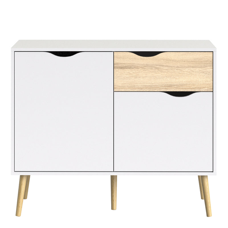 Oslo Sideboard Small 1 Drawer 2 Doors in White and Oak — side angle
