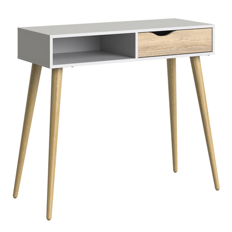 Oslo Console Table 1 Drawer 1 Shelf in White and Oak — front view