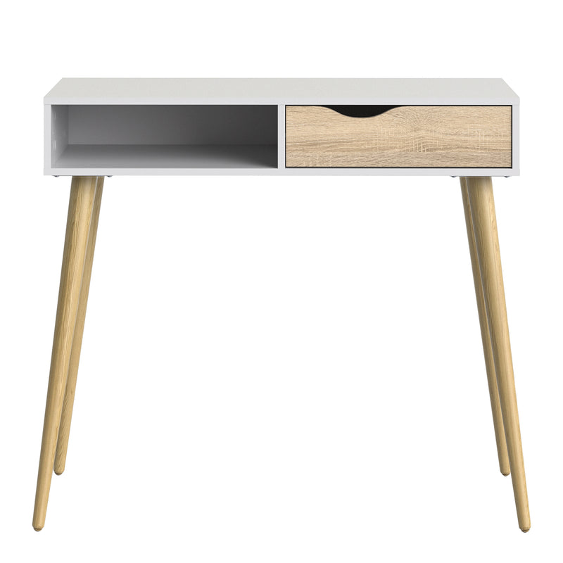 Oslo Console Table 1 Drawer 1 Shelf in White and Oak — side angle