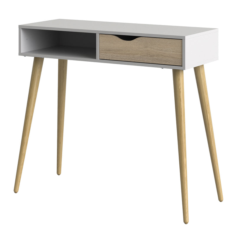 Oslo Console Table 1 Drawer 1 Shelf in White and Oak — detail view