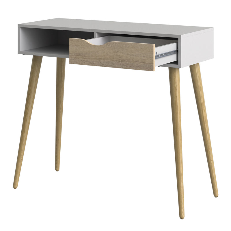 Oslo Console Table 1 Drawer 1 Shelf in White and Oak — alternative angle
