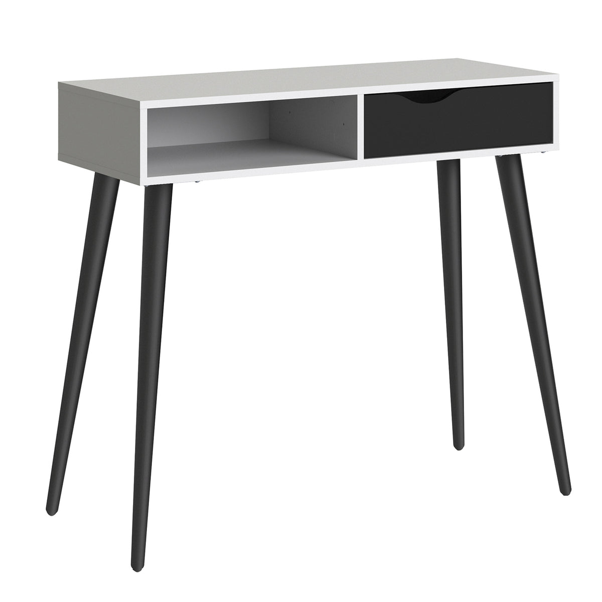 Oslo Console Table 1 Drawer 1 Shelf in White and Black Matt — front view
