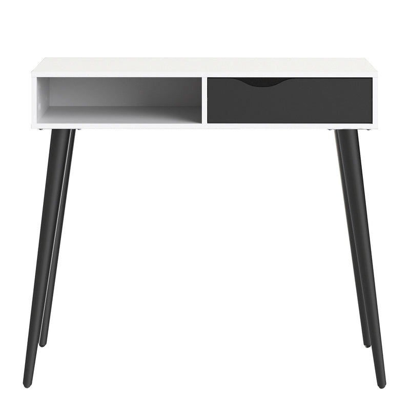 Oslo Console Table 1 Drawer 1 Shelf in White and Black Matt — side angle